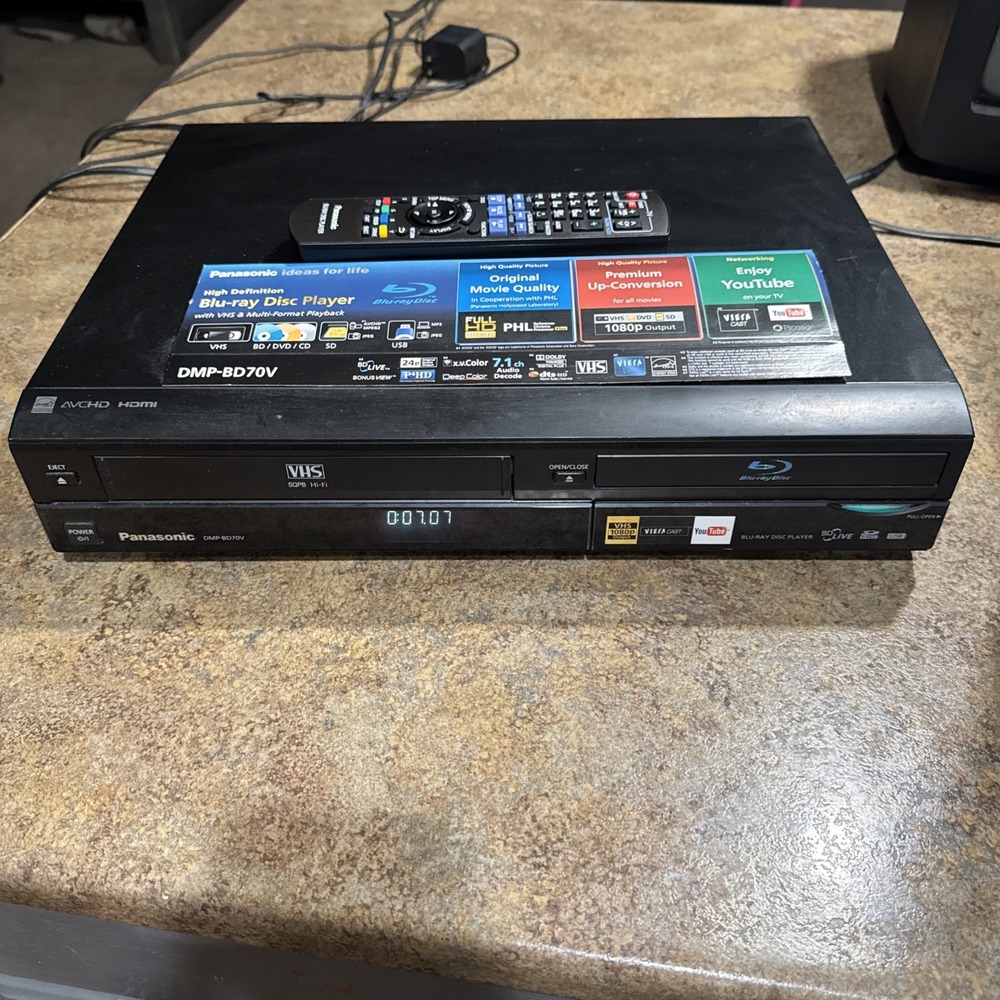 Panasonic DMP-BD70V Blu-ray Player VHS VCR Combo HDMI Tested Remote Cable